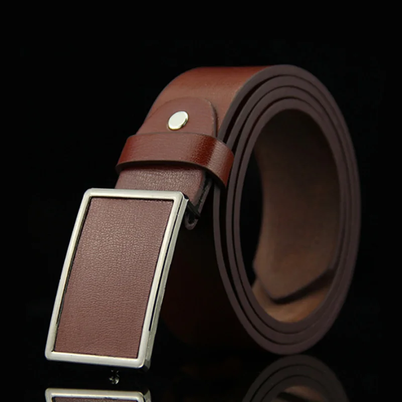 Новый кожаный ремень мужской с пряжкой Повседневный Ретро гладкая Пряжка