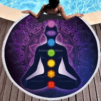 psychedelic fantasy 3d print round beach microfiber towel with tassel 150cm for swimming bath picnic bathroom kitchen towel