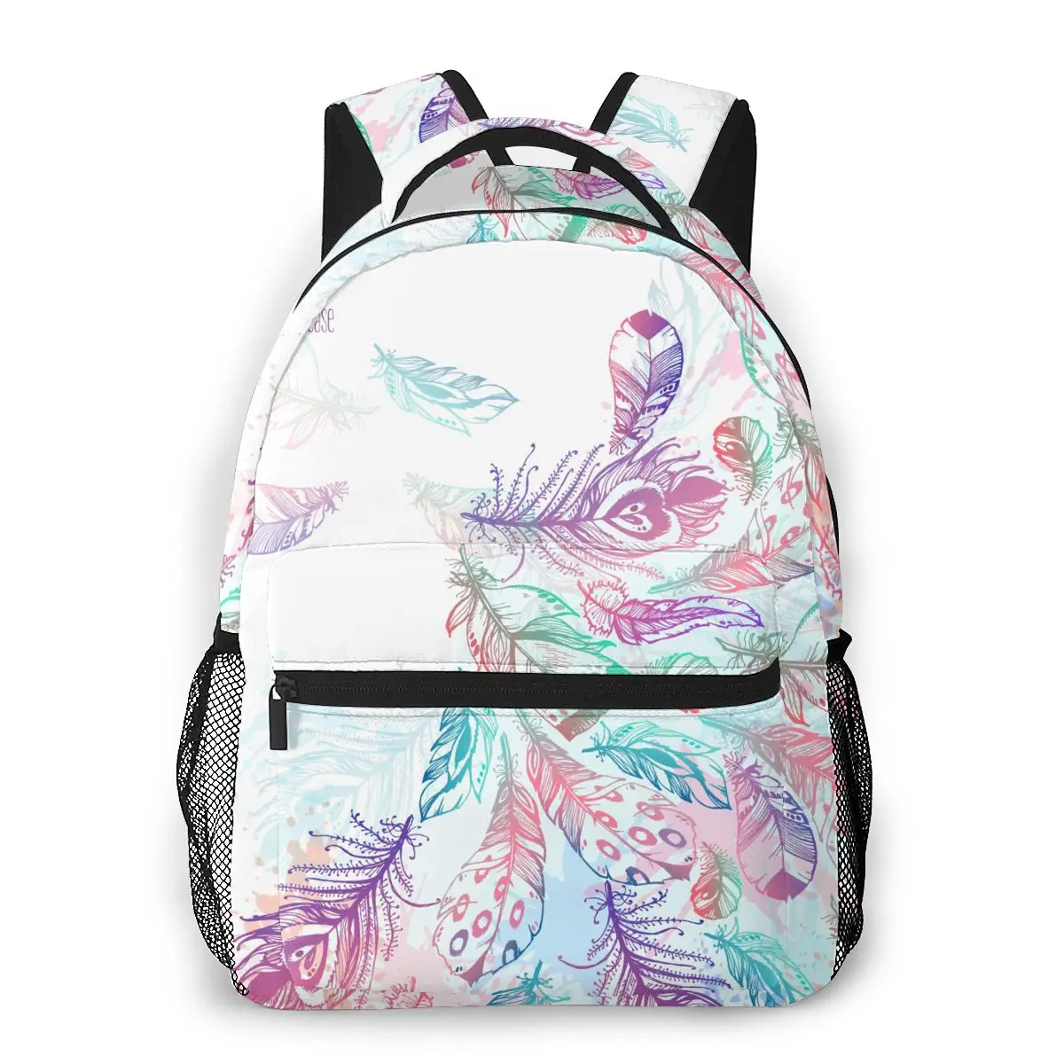 

Hand Drawn Peacock Bird Feathers Casual Daypack Travel School Bag with Pockets for Women College