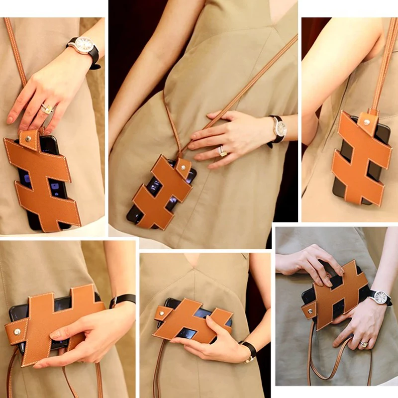 Custom New Mobile Phone Bag Handmade Hand-Stitched Wax Thread Wild Hanging Neck Vertical Epsom Leather Shoulder Bag