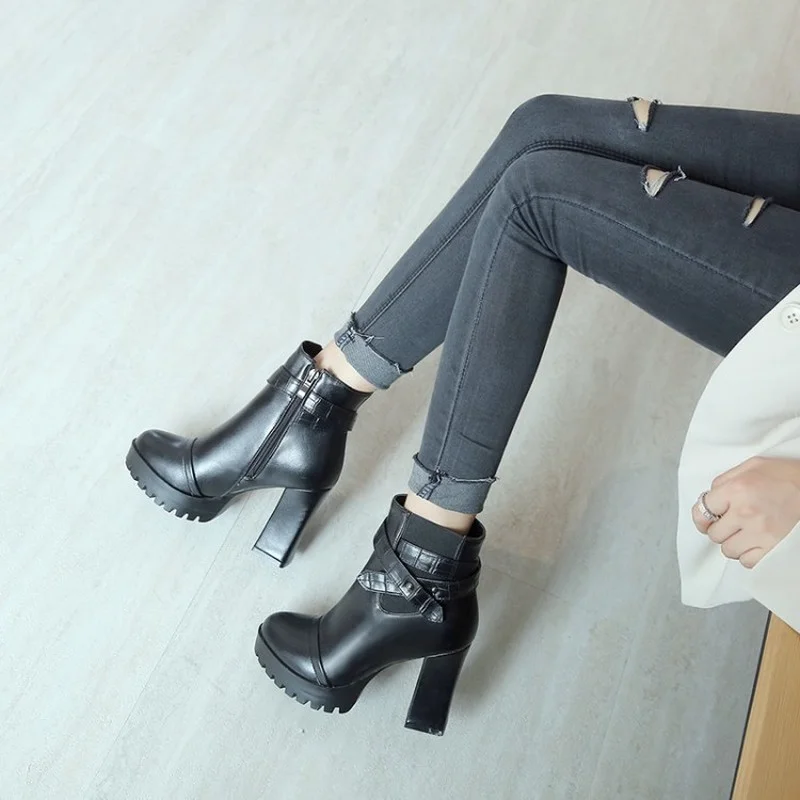 FXYCMMCQ 2021 Autumn/winter New Round Head Ultra High Heel 10 (cm) Knight Boots Spliced Temperament High Heels for Women  A13-6