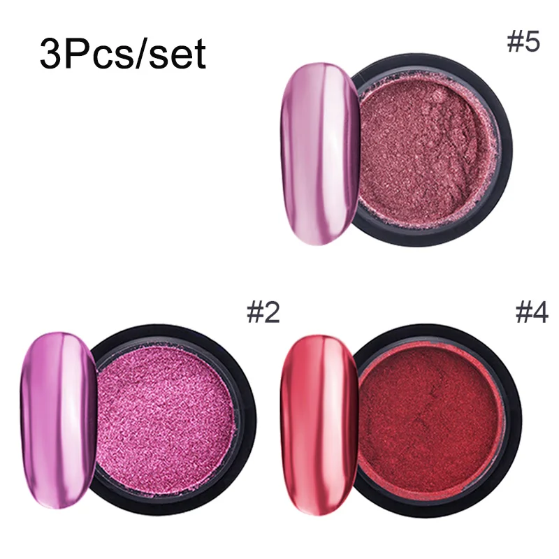 3pcs set 2 9 г/2 г зеркало для ногтей блестящая пудра металлический цвет УФ-гель для дизайна ногтей Полировка хромированные хлопья пигментная пыль украшения Маникюр - Цвет: 3pcs set 2