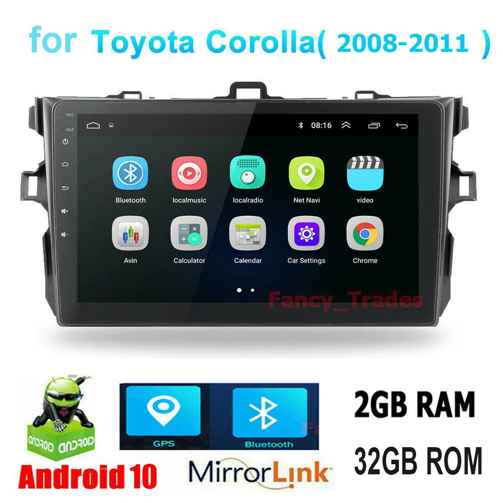 Автомагнитола 2DIN 9 дюймов Android 10 1 GPS 2 + 32 ГБ для Toyota Corolla E140 E150 2008 2011 BT FM