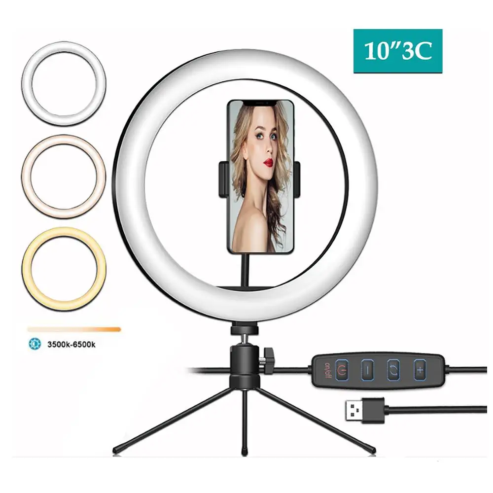 16 26cm LED Ring Light with Tripod Stand Phone Holder 6/10 inch Makeup Lamp for YouTube Video Photography Fill | Электроника