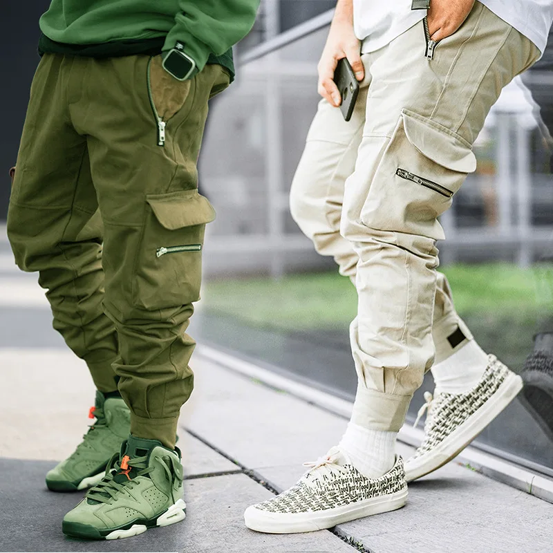 

Брюки-карго мужские, уличная одежда, уличные штаны Techwear для мужчин, модные брюки размера плюс, черные, на молнии для бега