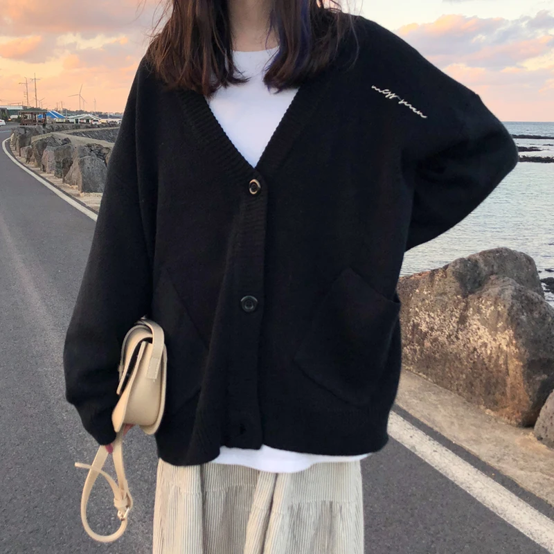Новинка осени 2019 корейский женский кардиган с вышивкой в стиле колледжа