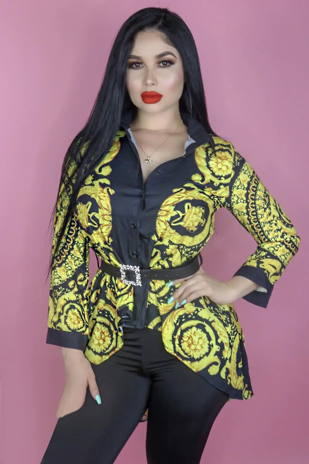 European and American fashion button long-sleeved shirt C1 |