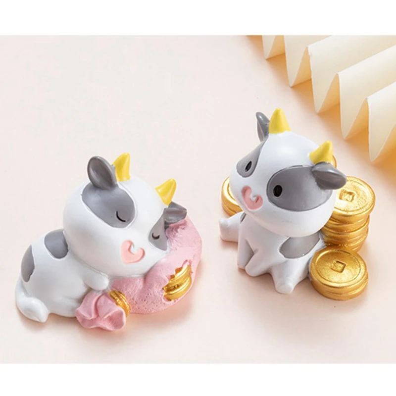 

4Pc Year of the Ox Figures Cute Cow Resin Miniature Ornament Wealth Luck Yuan Bao Fairy Garden Mini Landscape Ornaments