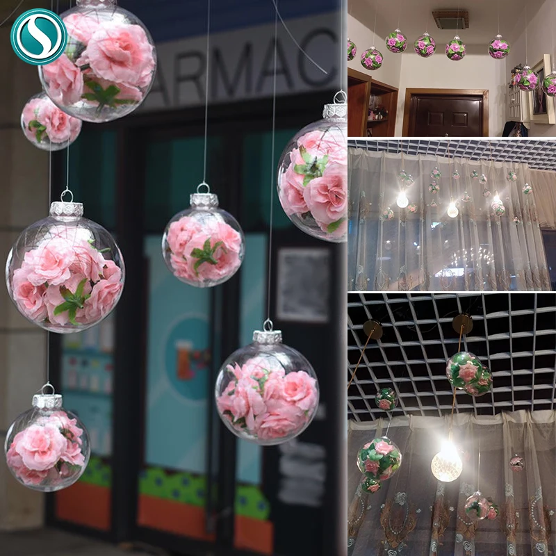 

Artificial Flower Silk Rose Wedding Decoration Plastic Transparent Ball Pendant False Flowers Home Festival Hanging Decor Set