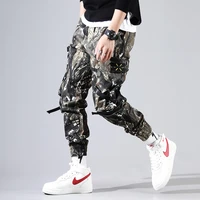 hip hop boys multi pocket elastic waist harem pant camouflage punk trousers jogger male tactical pants black cargo pants