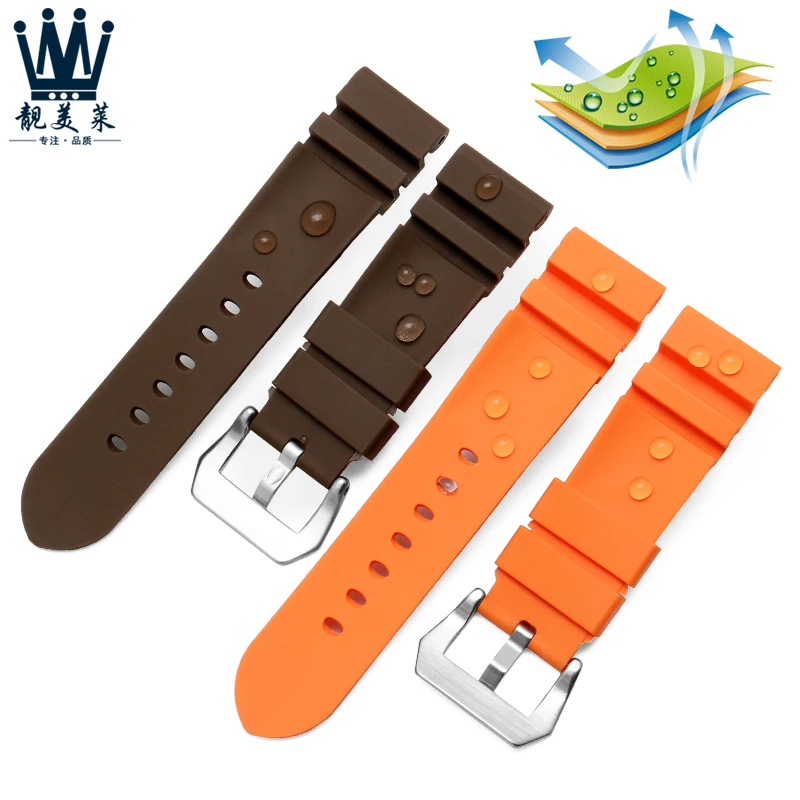 Silicone Rubber watchband for PAM  wristband sport strap 24mm 26mm bracelet waterproof black  orange brown green  Accessories