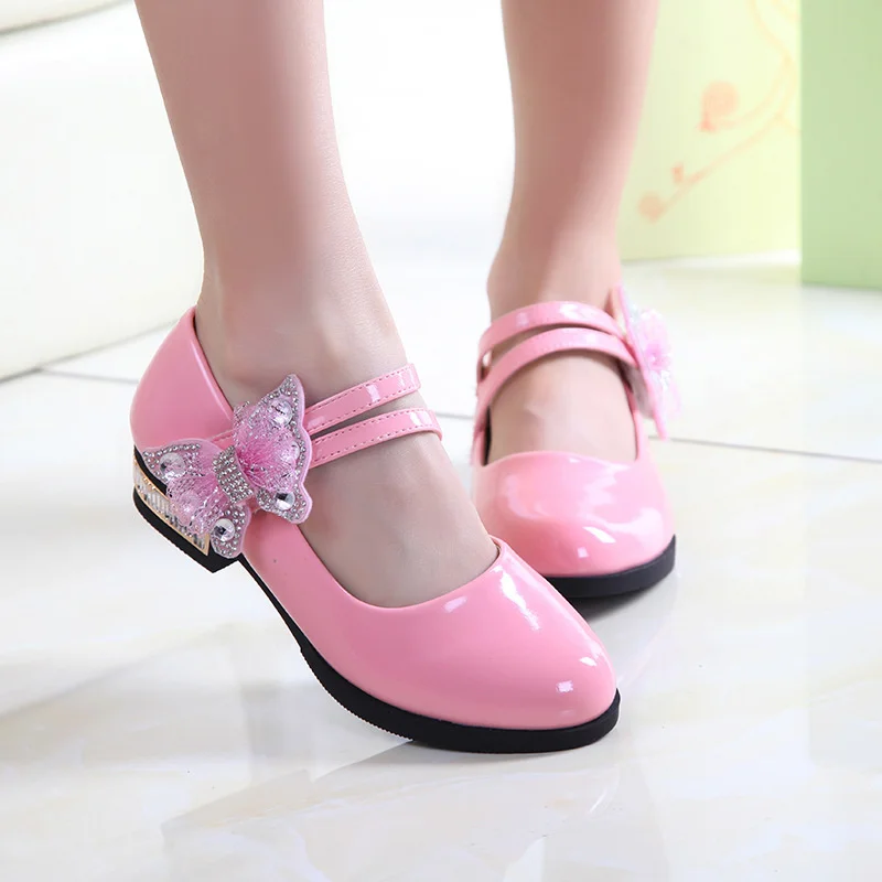 Big Girls Leather Shoes White Wedding Butterfly Mary Janes Patent Princess Party Single Shoe Black Red Baby Kids |