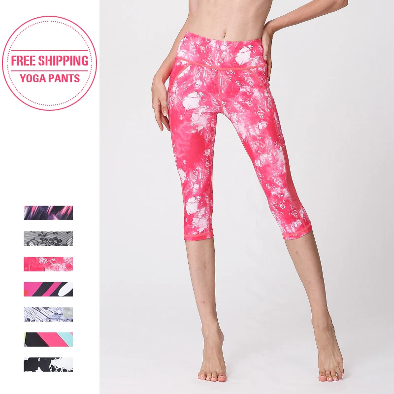 Женские штаны для фитнеса и йоги спортивные колготки с принтом облегающие