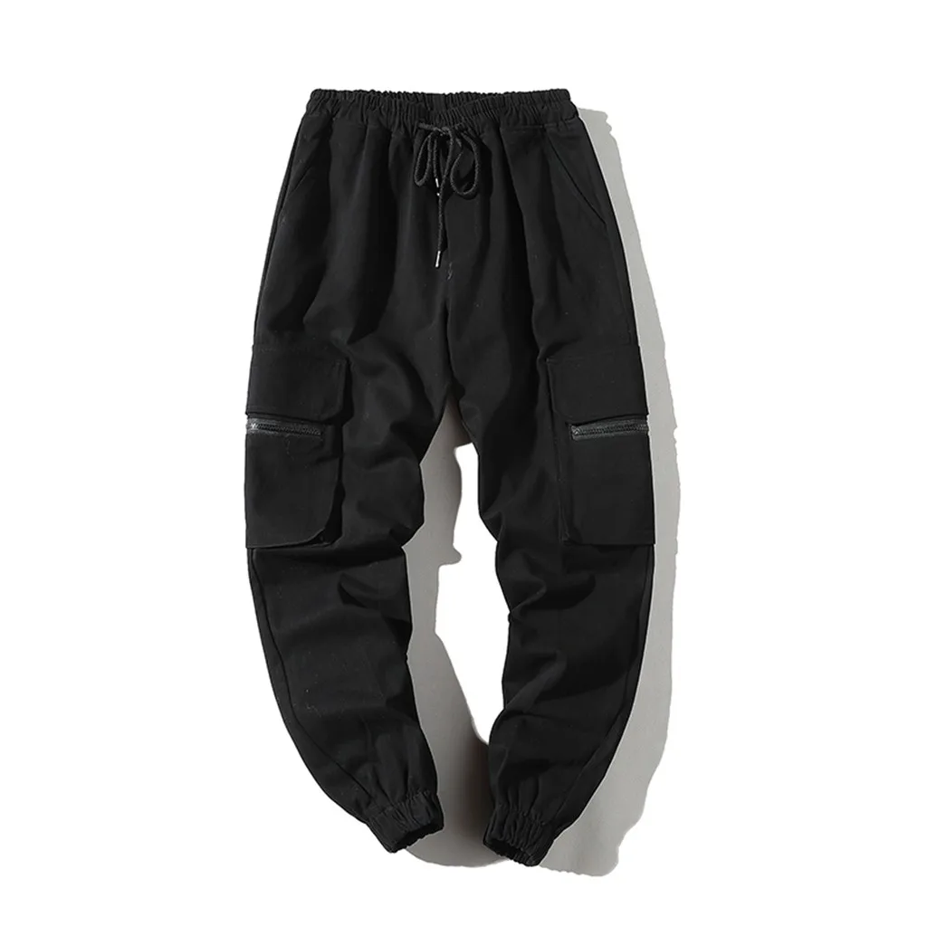 Мужские Брюки с карманами Черный Jogger чистый цвет, для отдыха карманные брюки спортивные брюки осенние Карманы Мужские брюки комбинезоны