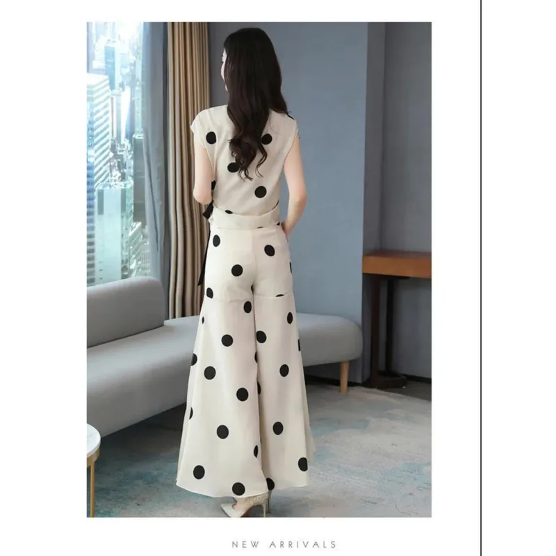 

Women's Chiffon Wide Leg Pants Skirt Suit Polka Dot For Women Sport 2021 Summer Top New Foreign Fashion Two Piece Clothing Set
