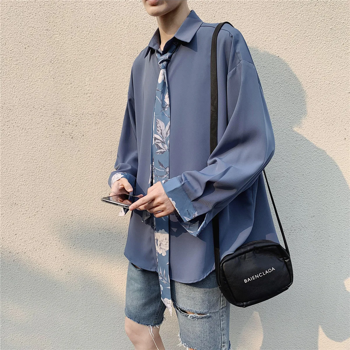 Мужская хлопковая рубашка с отложным воротником Повседневная Свободная