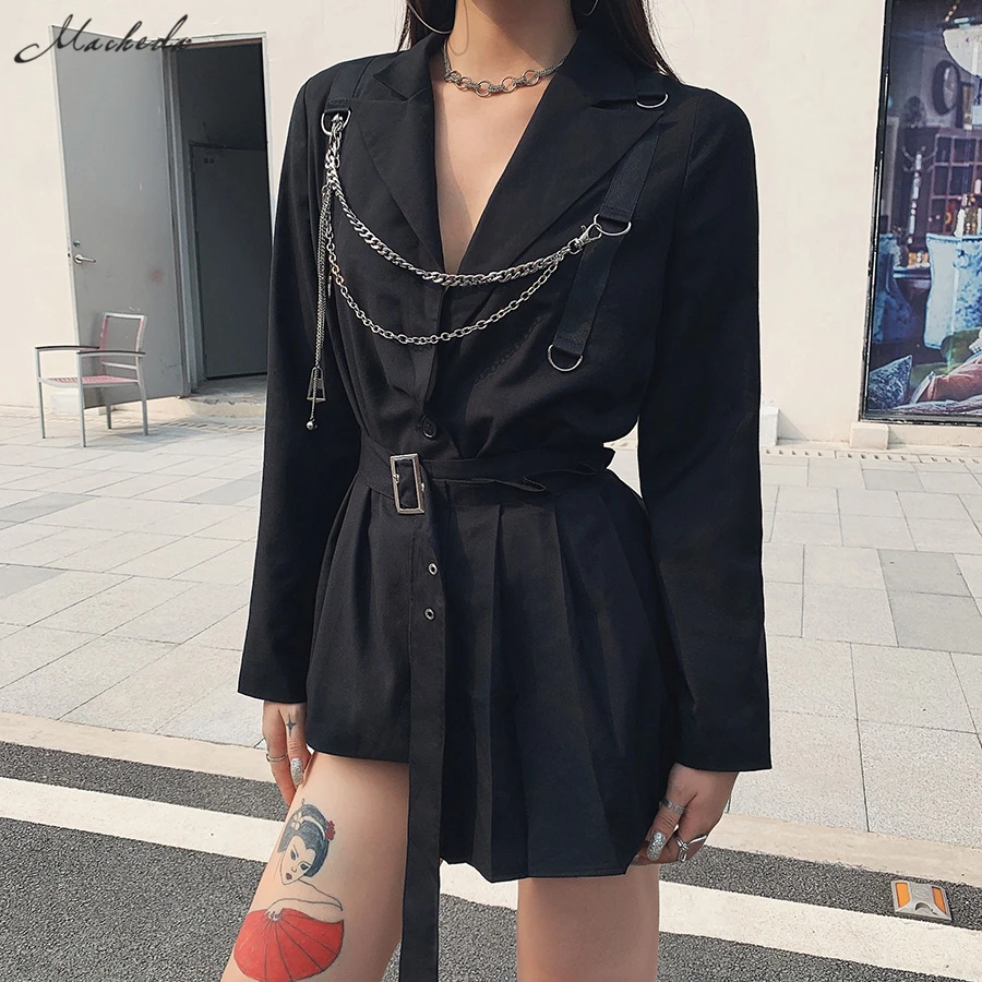 Рубашка с цепочкой macheda в готическом стиле повседневный костюм длинными рукавами