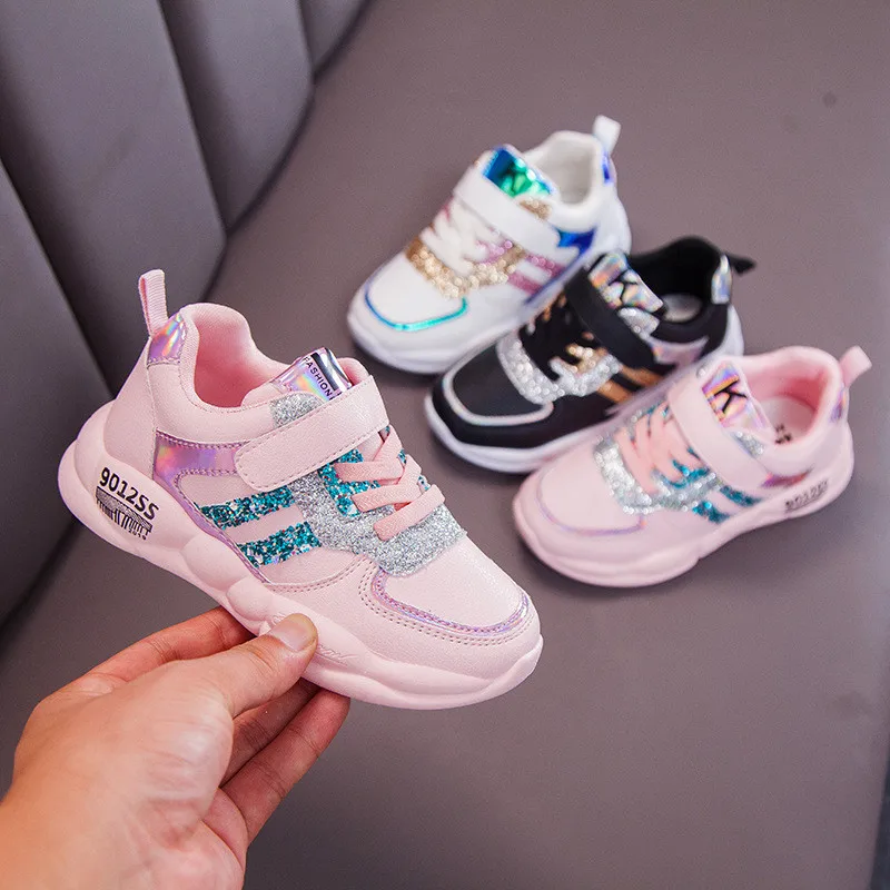 

Xiaying Smile New children sports shoes in autumn winter boy leather casual running shoes girl Pink student shoes waterproof 599