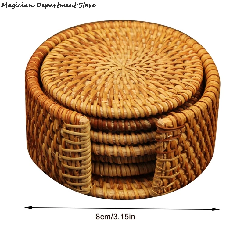 

Rattan Woven Thermal Insulation Mat Hand Woven Autumn Rattan Tea Cup Mat Pot Dining Mat Cup Holder Furniture Advanced Tea Set