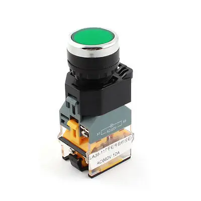 AC220V 22 мм резьба DPST 1NO 1NC самоблокирующаяся Зеленая лампа кнопочный