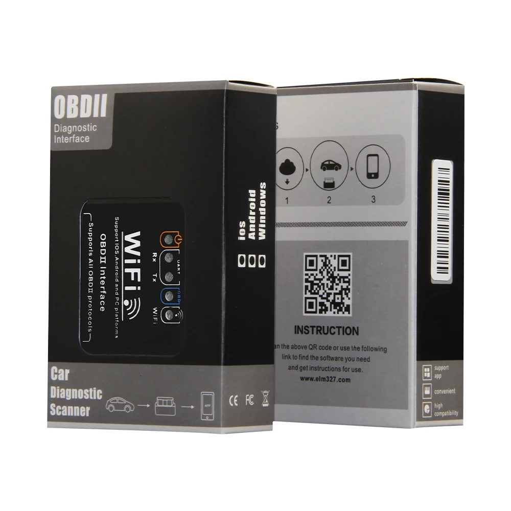 Черный ELM327 V1.5 OBD2 WI FI неисправностей автомобиля детектор для диагностики сканер IOS
