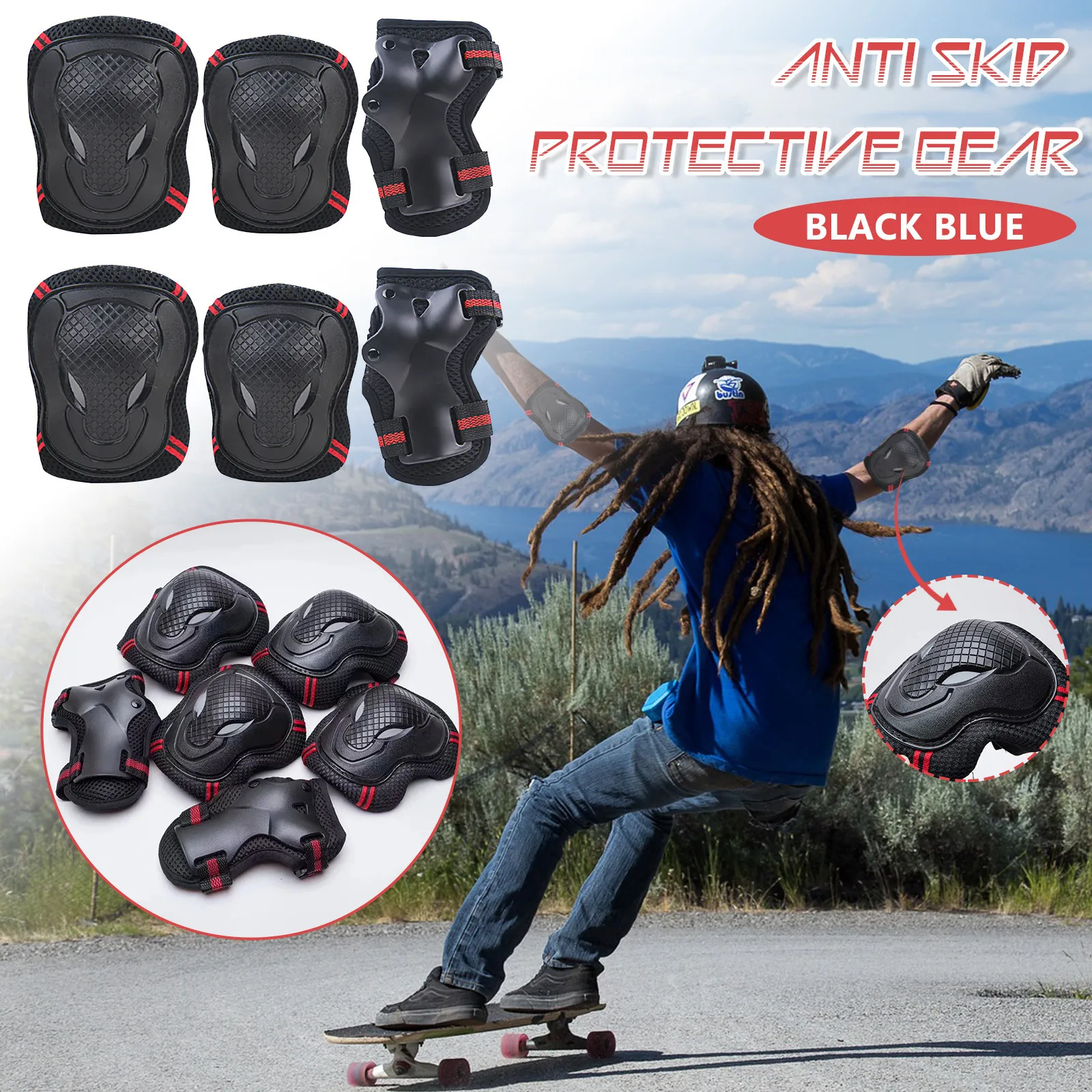 6 шт./компл. катание защитное Шестерни комплекты налокотники велосипед скейтборд