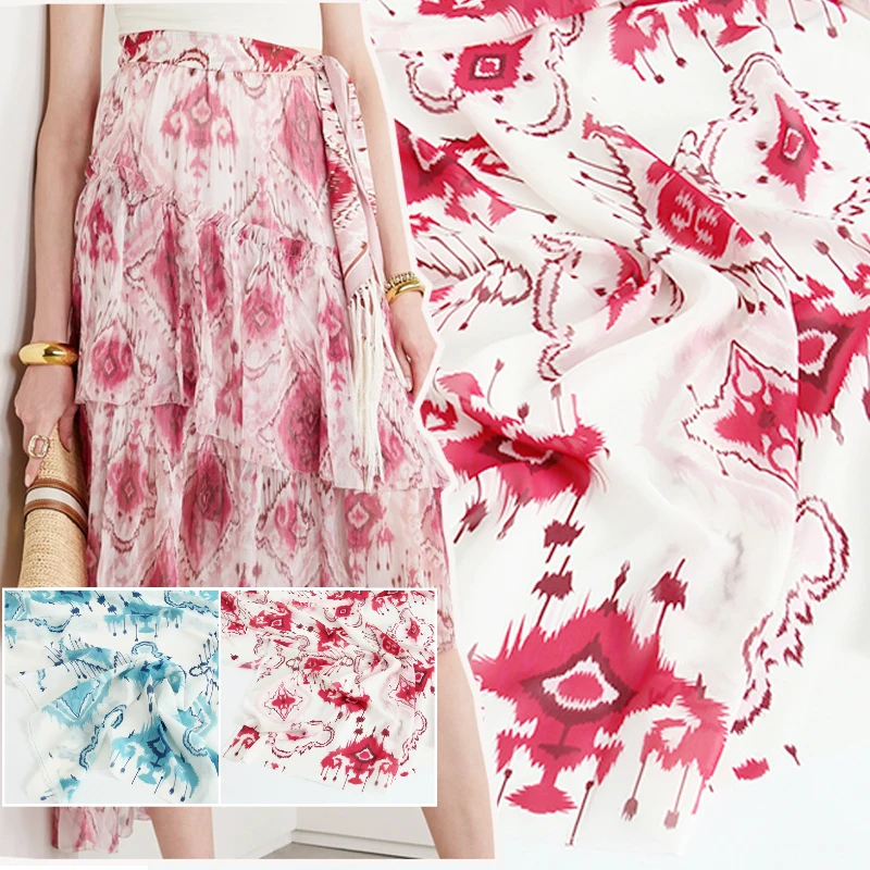 

Thin Chiffon Polyester Luxury Brand Fabric Cloth Material Printed Shirt Dress Sewing Diy Handmade Scarf Fabrics Per Meter Sewing
