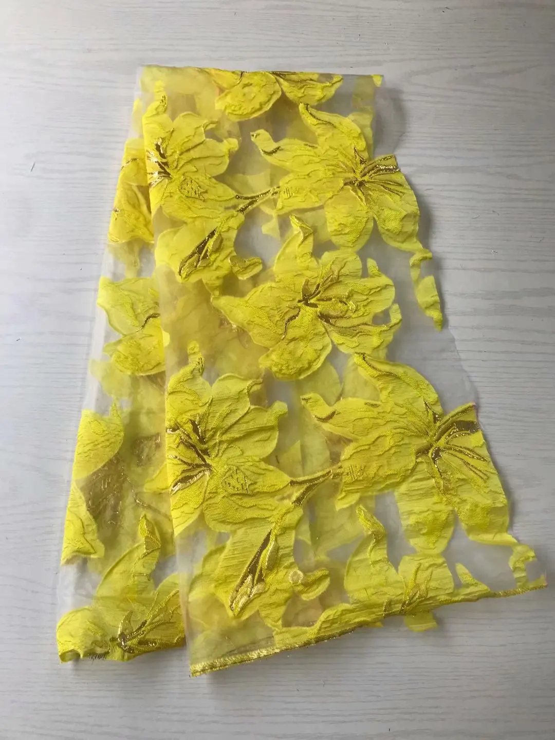 

Yellow African Brocade Lace Jacquard Fabric 2021 Nigerian Floral Organza Cloth French Net Tulle Material For Sewing Dress QOJ3