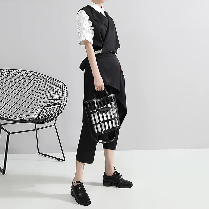 Женский Повседневный жилет без рукавов однотонный черный с поясом и v образным