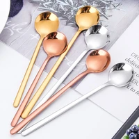 new reusable round thin long silver rose gold eco friendly nobel stainless steel 304 tea coffee dessert spoon