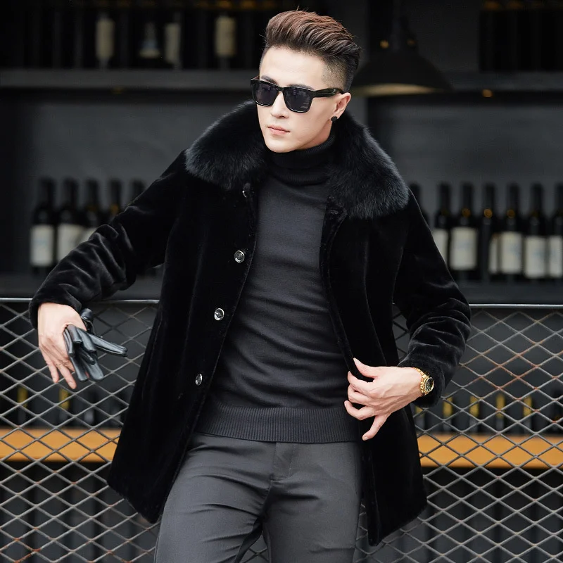 

Мужское шерстяное пальто, деловое однобортное пальто из овчины лисы с отложным воротником и воротником из натурального меха, зима 2019