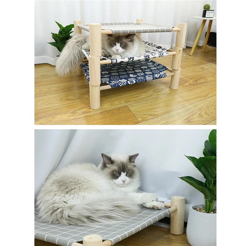 

Гамаки для кошек приподнятая Съемная кровать Вуд, холст для кошек, кровать для маленьких собак, кролик, прочные товары для домашних животных