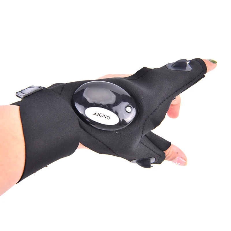

1 Pair Outdoor Fishing Magic Strap Fingerless Gloves Night Light Waterproof Fishing Gloves with LED Flashlight Rescue Tools