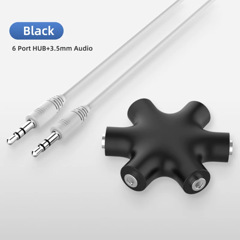 

6 In 1 3.5mm Stereo Headset Headphone Earphone Extension Audio Hub Splitter Adapter 1 Male To 2 3 4 5 Female Audio Cable For MP3