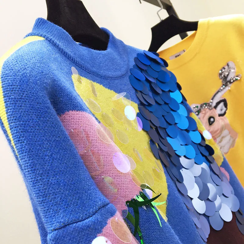 2019 свитер в горошек с кисточками свободные топы Женский пуловер синего цвета