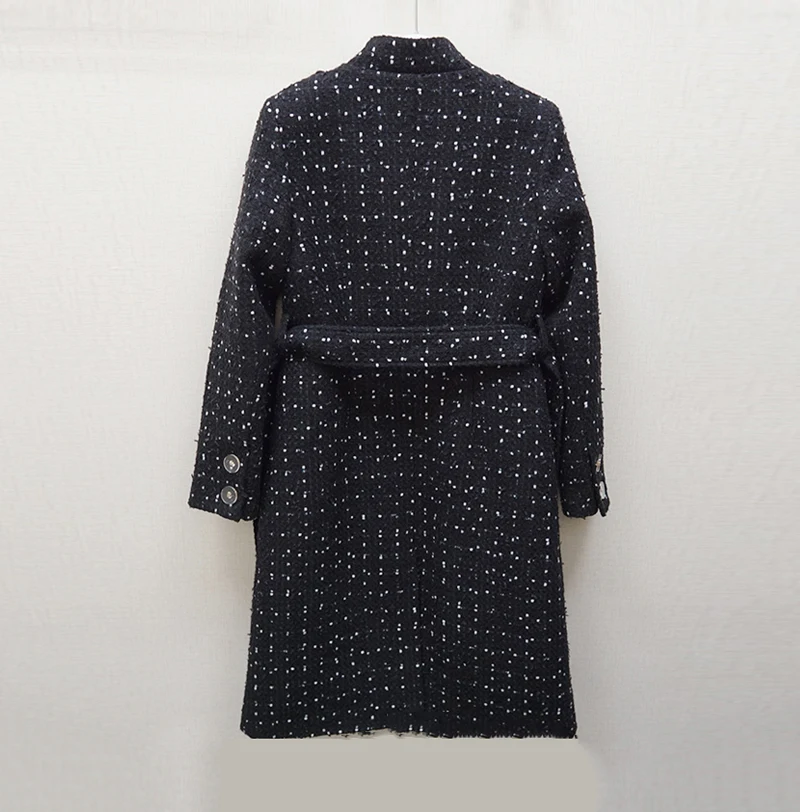 

Black Woolen Coat jacket 2020 Autumn /winter women's jacket tweed Celebrity Slim Wind Tweed Long Jacket Women's Coat