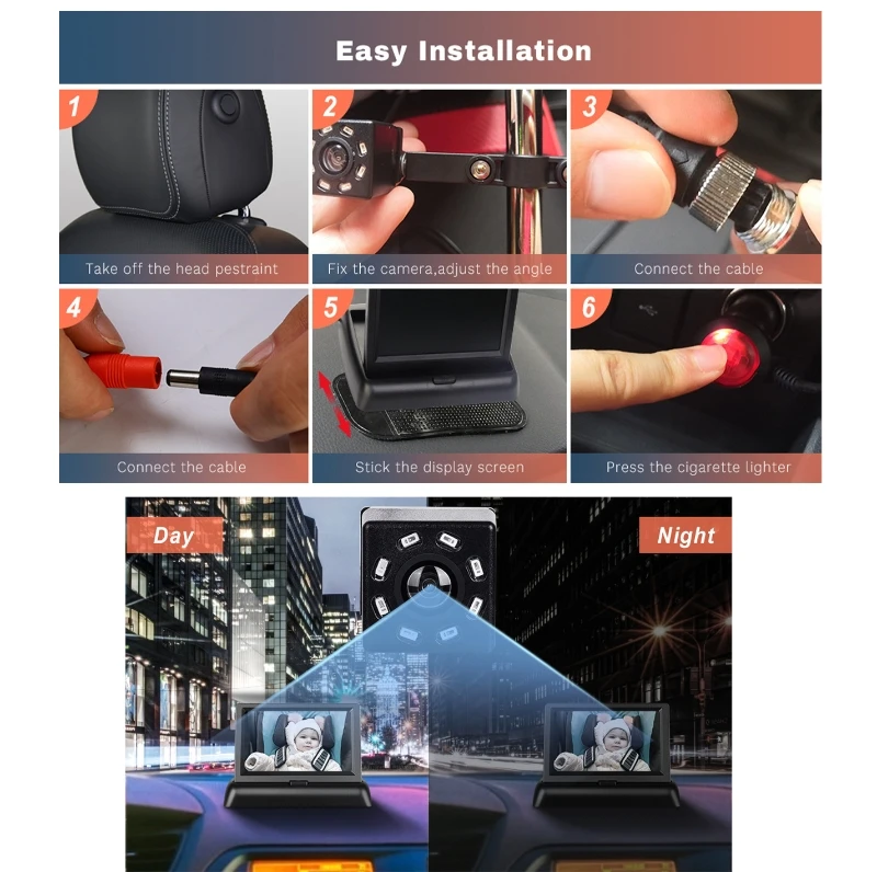 Beste Mold Shockproof Baby Autostoeltje Spiegel Zuigelingen Veiligheid Achterbank Monitor Met Camera 150 ° Brede 360 ° Verstelbare