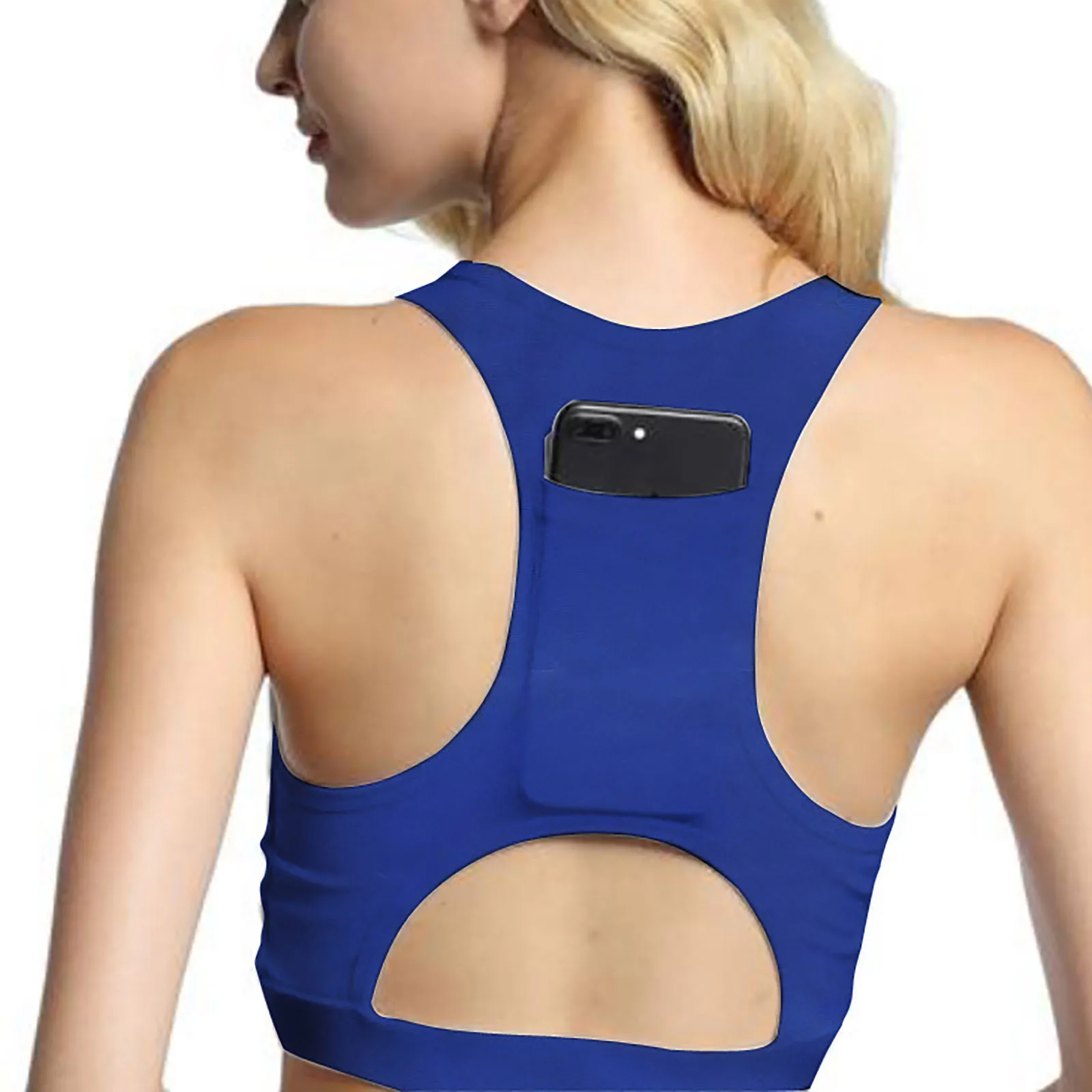 

Women's Back Pocket Portable Mobile Yoga Shockproof Yoga Running Bra Hollow Breathable Top Sexy Running Yoga Bra Athletic Sports