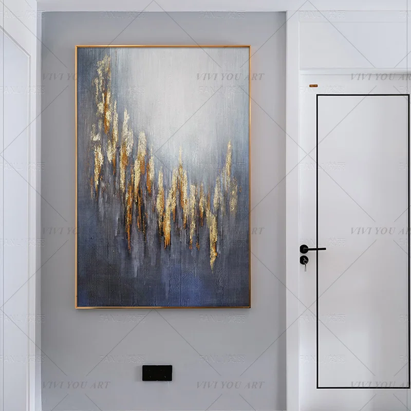 100% ручной работы светильник серый золотой абстрактная живопись современное