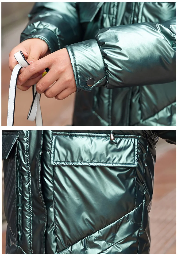 

Shiny Down cotton Coat Women 2020 Winter New Style Female Korean Big Pocket Bread Parkas Hooded Loose Ladies Cotton Coat L862