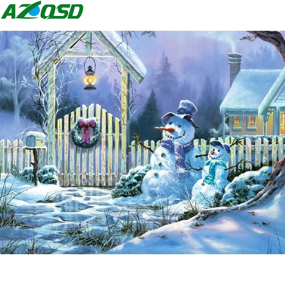 

AZQSD Winter House Diamond Painting Full Square Drill Diy Handmade Craft Diamond Embroidery Mosaic Scenery Home Decoration