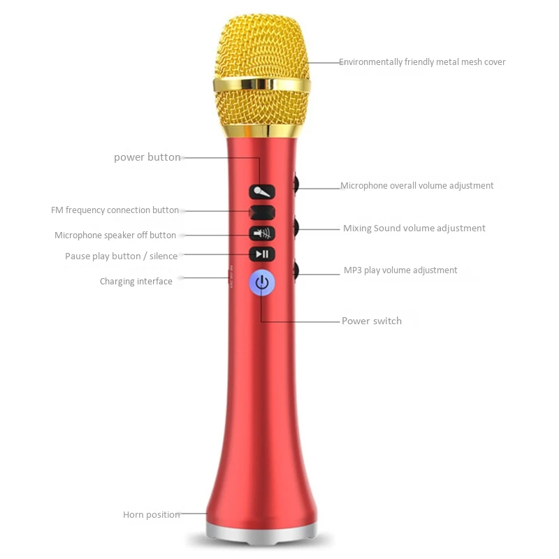저렴한 L-698D 휴대용 무선 블루투스 가라오케 마이크 스피커 큰 전원 노래 회의 (빨간색)