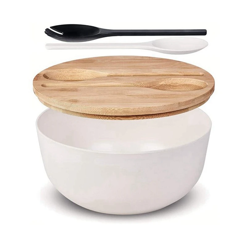 

Salad Serving Bowl with Lid and Tongs, Bamboo Fiber Salad Bowl Set for Salad,Fruit,Vegetables Replace Wooden Bowls