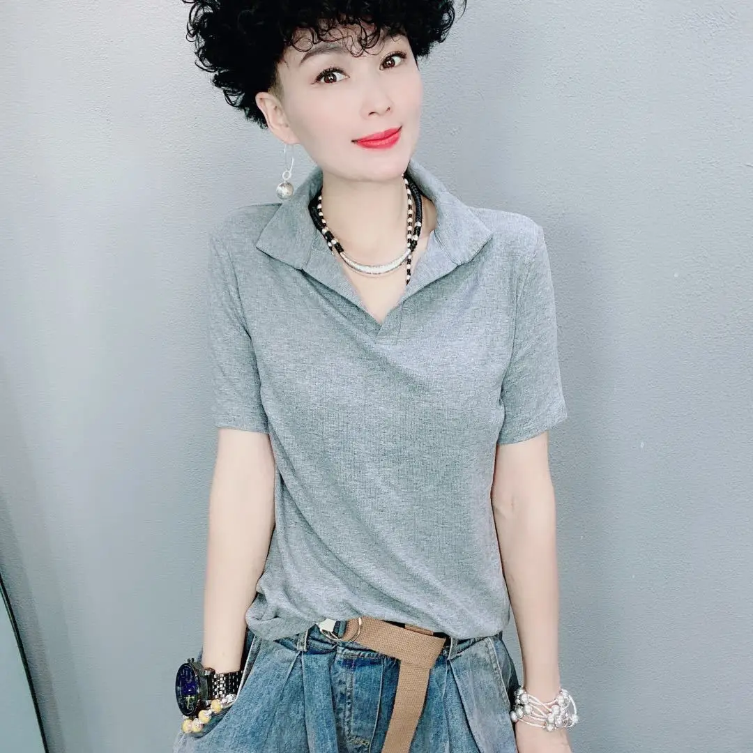 

Summer new solid color Pullover casual fashion simple versatile short sleeve T-shirt for women