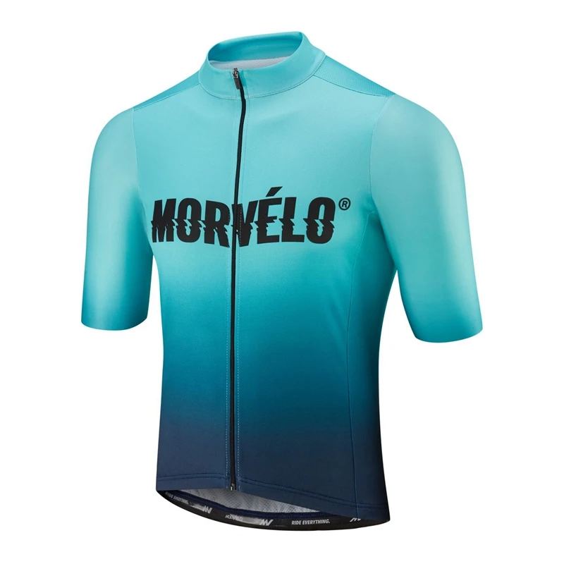 

Morvelo 2021 New Design Men's Short Sleeves Bike Shirt Standing Collar Breathable Mesh Fabric Cycling Jersey Wear Fluorescent