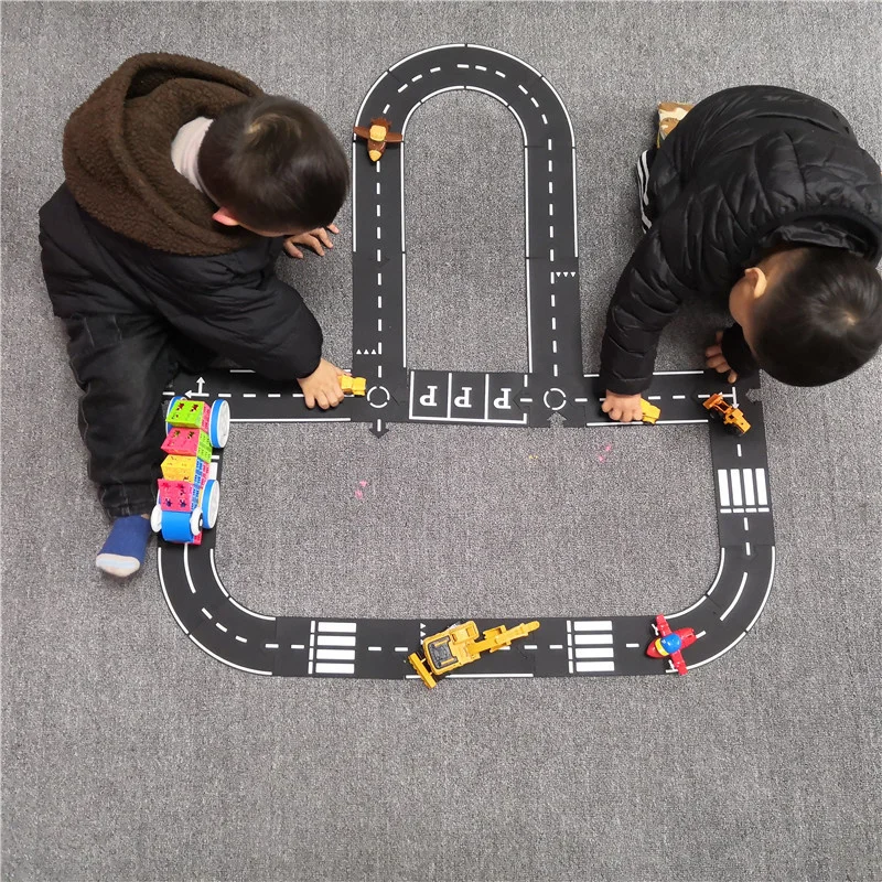 Pista de empalme m&oacute;vil de coche para ni&ntilde;os, rompecabezas de autom&oacute;vil, carretera, juguetes de puzle para manualidades, autocaravana, construcci&oacute;n, goma blanda de PVC, juegos de suelo-2