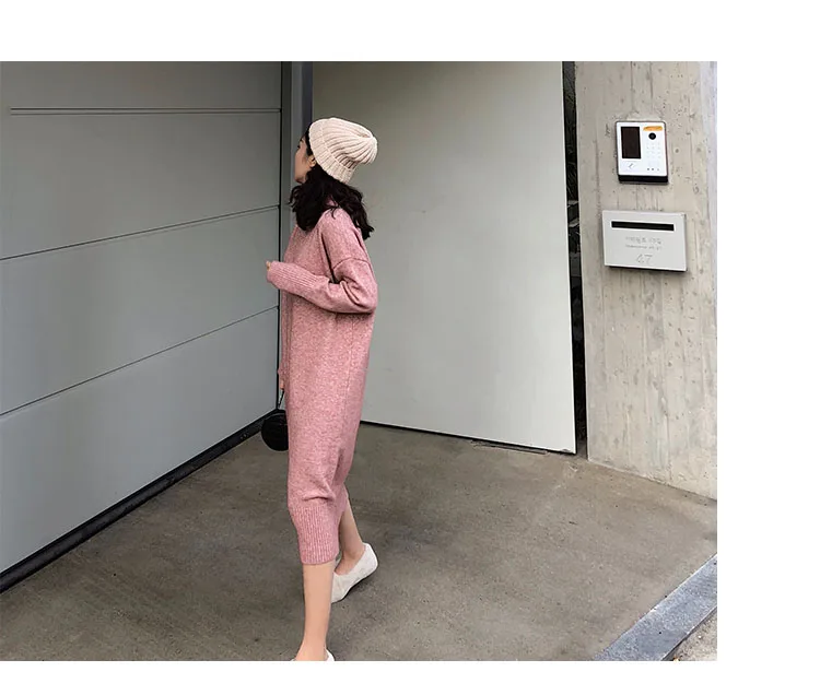 Turtleneck Cashmere Knitted Sweater Dress Women Autumn Spring Noodles Elastic Long Sleeve thick Pullover Winter Dress