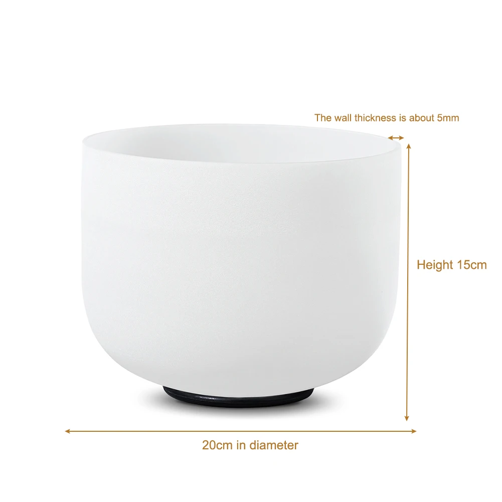 

8-inch Note CFA Chakra Frosted Quartz Crystal Singing Bowl Perfect sound quality including meditation + rubber rod (with bag)