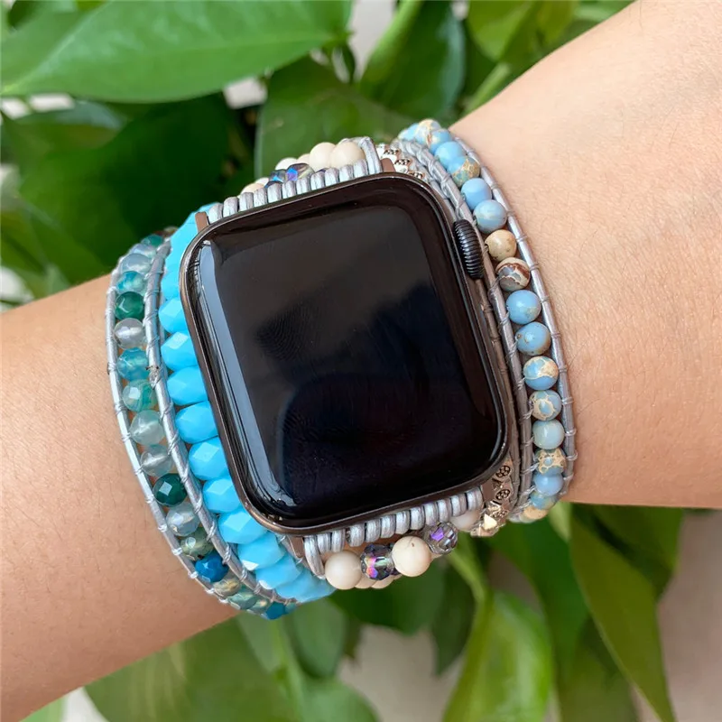 New for Apple Watch Watch Accessories Natural Stone Bohemian Multi-layer Bracelet Strap Wholesale Apple Watch Strap