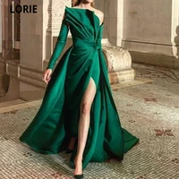 lorie green satin vintage evening dress off the shoulder long dress formal dress with long sleeve vestido de festa longo